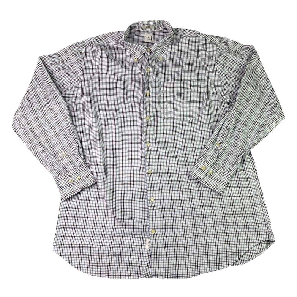 Peter Millar‎ Shirt Mens Large Button Up Plaid Purple Black White Front Pocket